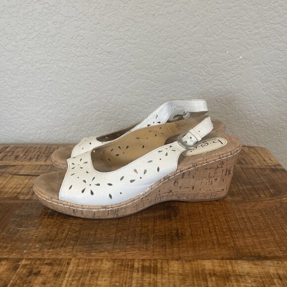 Born B.O.C ANDAYA White Leather Slingback Wedges Sandals C68001 Women 10/42M - Picture 2 of 11